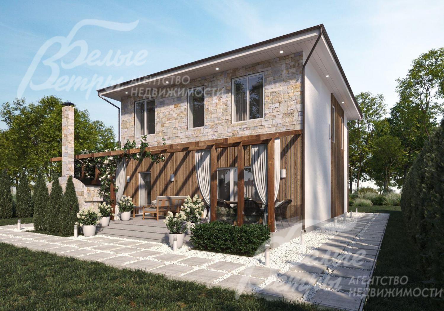 Визуализация проекта дома в новом строящемся коттеджном поселке Новой Москвы 