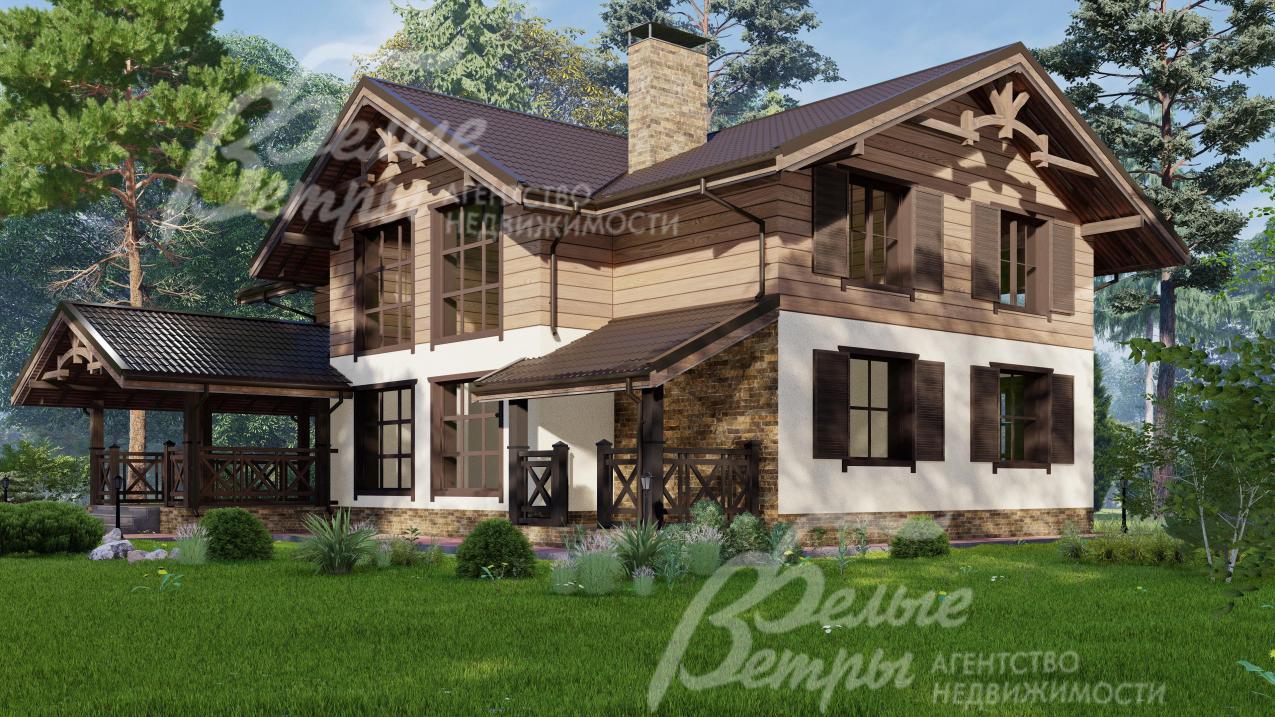 Визуализация внешней отделки. 1эт -штукатурка. 2 эт -деревянные панели - имитация бруса