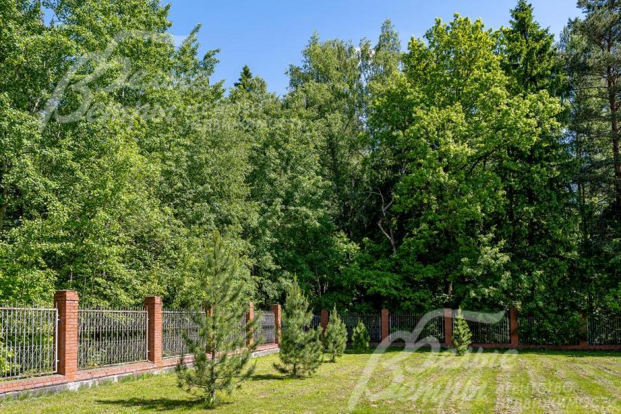 Кованный забор на кирпичных столбах с цоколем