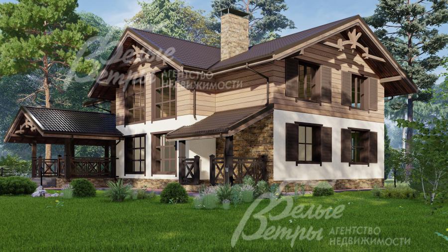 Визуализация внешней отделки. 1эт -штукатурка. 2 эт -деревянные панели - имитация бруса