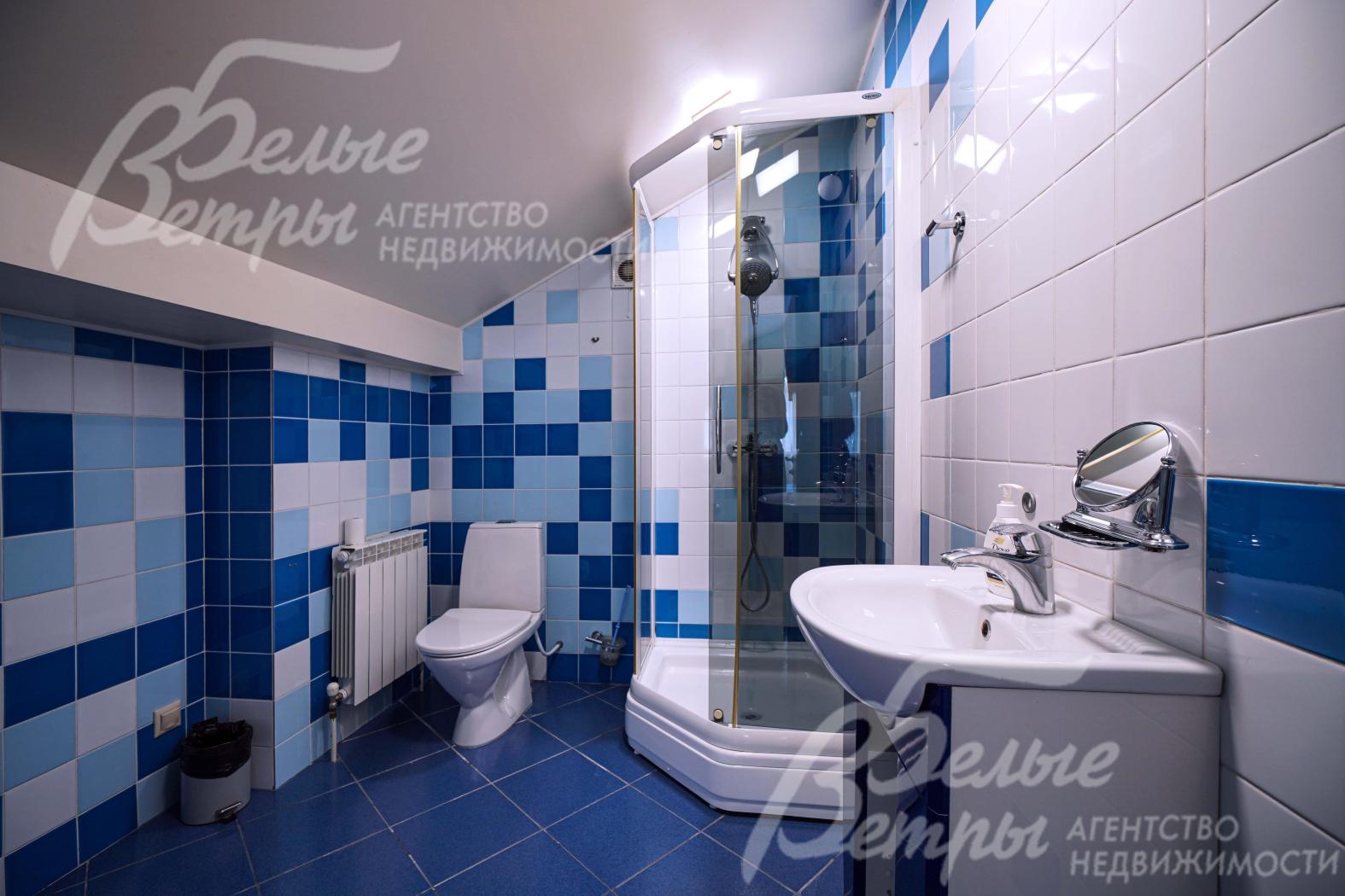 Санузел при мастер-спальне на мансардном этаже с душевой кабиной