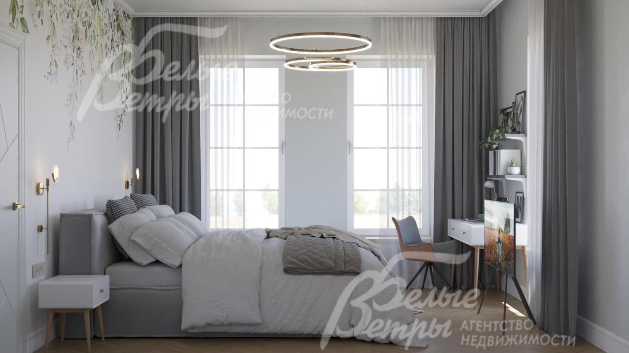 Спальня на первом этаже со спальным гарнитуром и рабочим местом