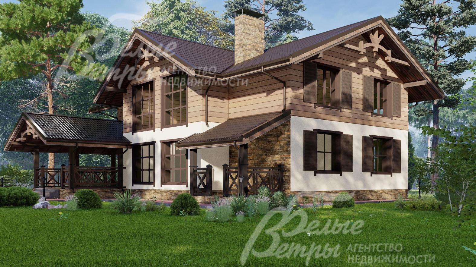 Визуализация внешней отделки. 1эт -штукатурка. 2 эт -деревянные панели - имитация бруса