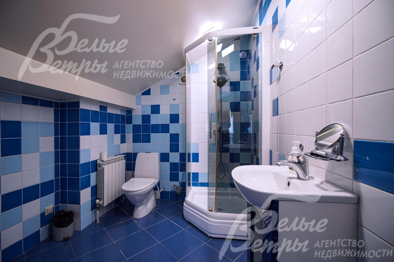 Санузел при мастер-спальне на мансардном этаже с душевой кабиной